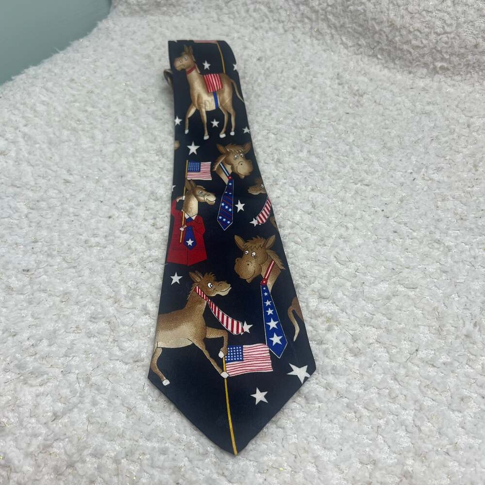 DEMOCRAT DONKEY Mens TIE Democrat Party Dino Romaro EUC Tie